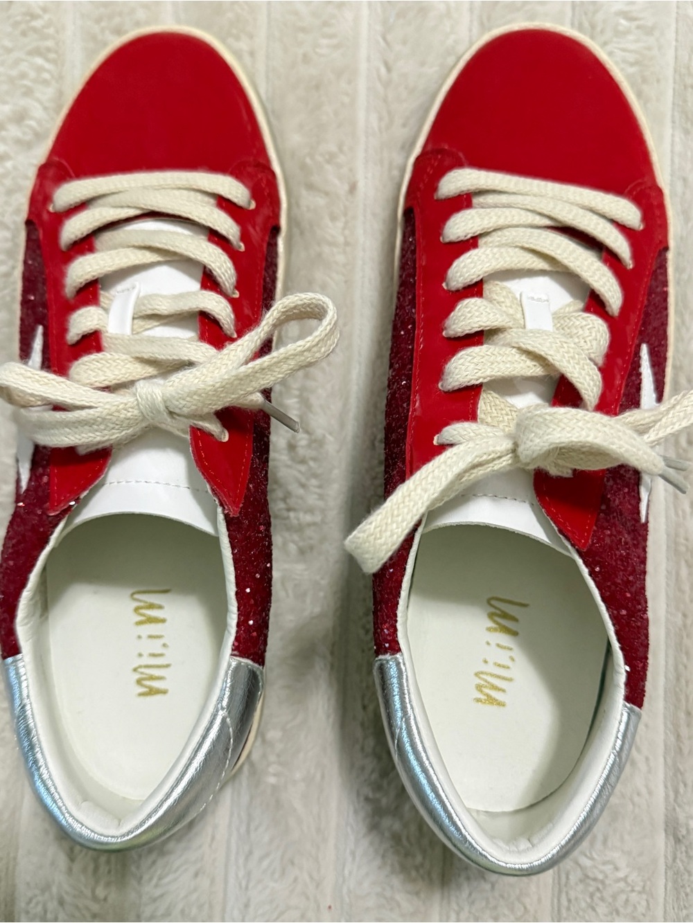 Women's Red Low-Top Sneakers with Cream Laces
